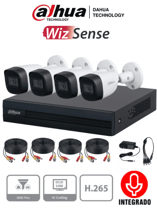 DAHUA KITXVR1B04-I+HFW1200CMA -Kit de 4 canales con cámaras de 2MP y audio