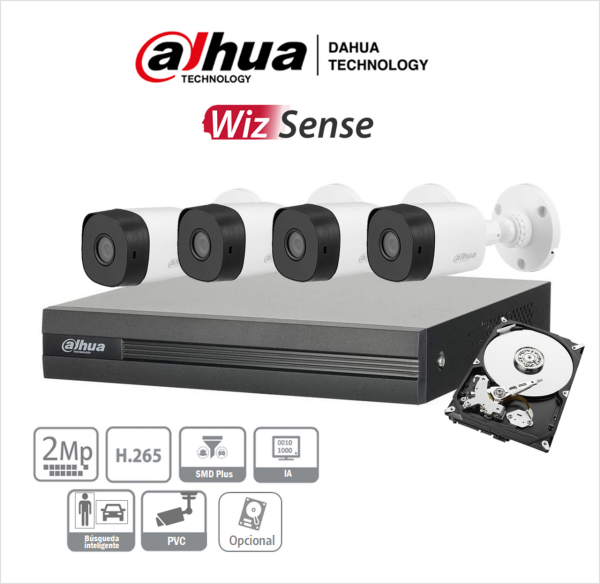 DAHUA KITXVR1B08-I-2MP4CP - Kit de videovigilancia de 8 canales