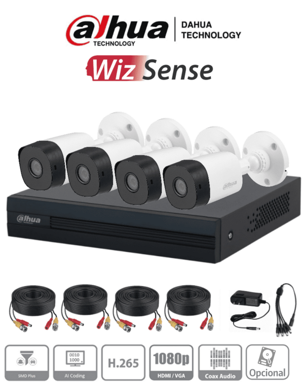 DAHUA KITXVR1B04-I+4B1A21 -Kit de 4 Canales de 2 Megapíxeles